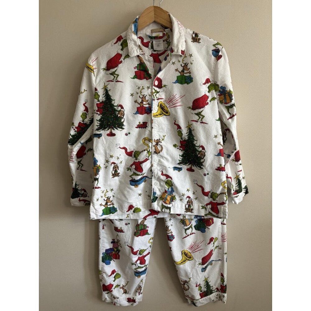 Pottery Barn Adult Pajama SET XS Dr. Seuss's Grinch Flannel Whoville READ